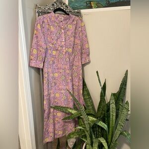 dRA lavender purple and yellow floral patterned long maxi dress, 100% cotton, XS